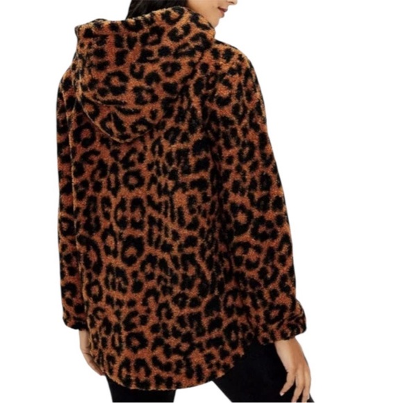LOFT Leopard Print Sherpa Hoodie size L - Picture 3 of 6
